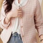 Elegant Tweed Short-Length Frayed Long-Sleeve Jacket - liwisi