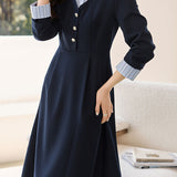 Casual Office Fake Two-Piece Paneled A-Line Shirt Dress - liwisi