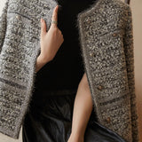 Elegant Soft Round Neck Boucle Long Coat
