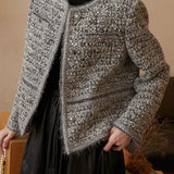 Elegant Soft Round Neck Boucle Long Coat