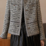 Elegant Soft Round Neck Boucle Long Coat