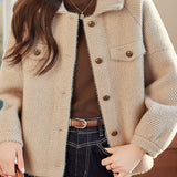 Casual Loose Collared Short Plush Warm Knit Jacket