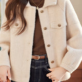 Casual Loose Collared Short Plush Warm Knit Jacket