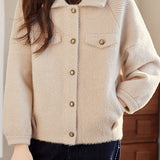 Casual Loose Collared Short Plush Warm Knit Jacket