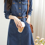 Casual Collared Waist-Defined Denim Dress - liwisi