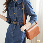 Casual Collared Waist-Defined Denim Dress - liwisi