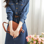 Casual Collared Waist-Defined Denim Dress - liwisi