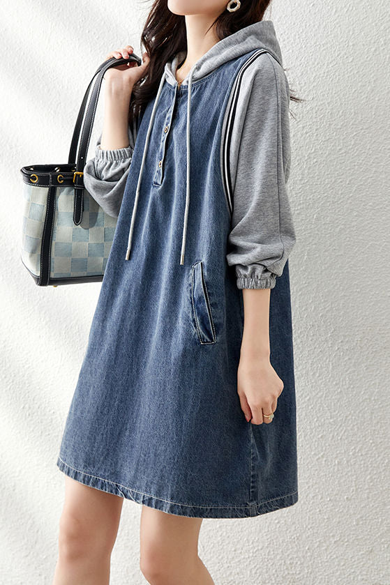 Casual Versatile Denim Patchwork Dress - liwisi