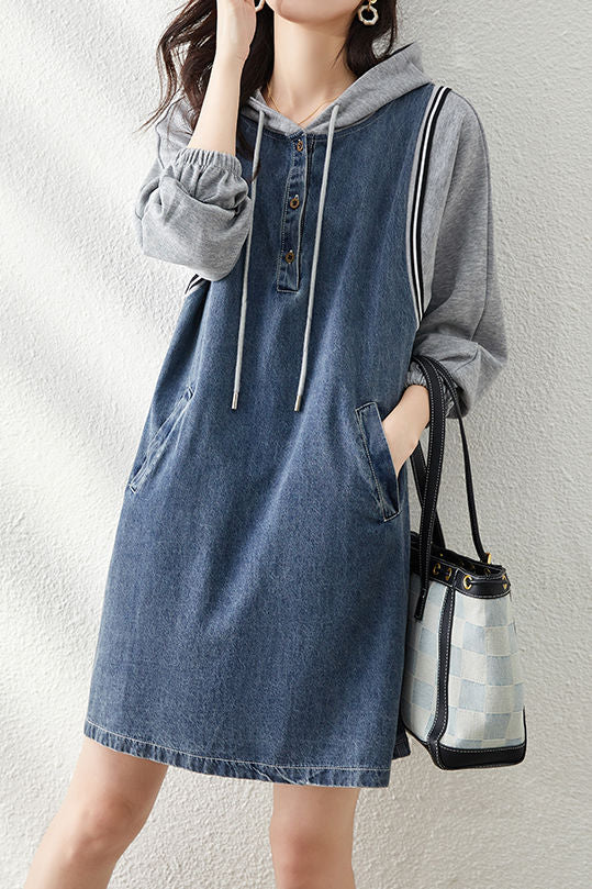 Casual Versatile Denim Patchwork Dress - liwisi