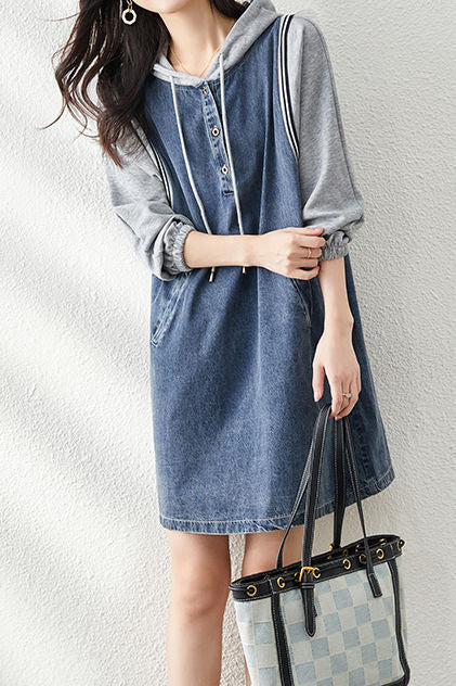 Casual Versatile Denim Patchwork Dress - liwisi