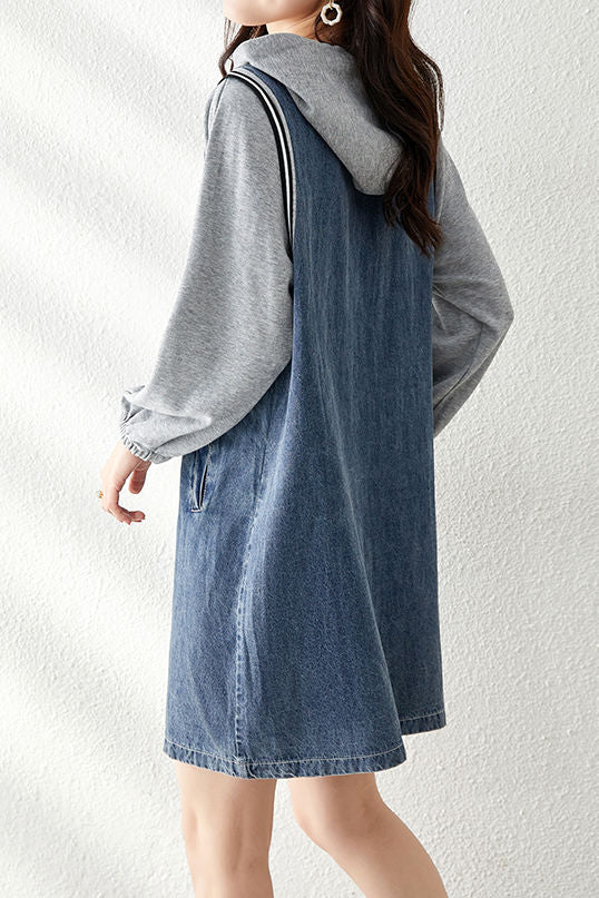 Casual Versatile Denim Patchwork Dress – liwisi Casual Versatile Denim Patchwork Dress – liwisi