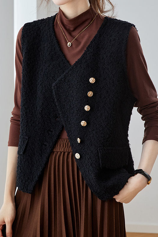 Exquisite Textured Asymmetrical Knit Vest - liwisi