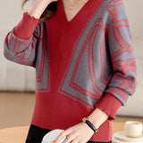 Casual V-Neck Batwing Sleeve Knit Top