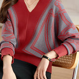 Casual V-Neck Batwing Sleeve Knit Top