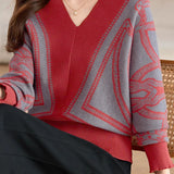 Casual V-Neck Batwing Sleeve Knit Top