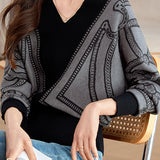 Casual V-Neck Batwing Sleeve Knit Top