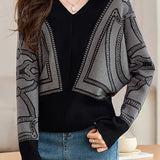 Casual V-Neck Batwing Sleeve Knit Top