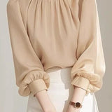 Exquisite Elegant Crew Neck Lantern Sleeve Blouse