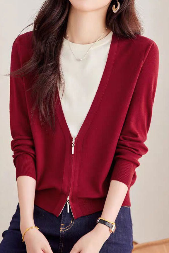 Casual Office Fake Two-Piece Knit Top - liwisi