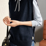 Casual Office Knitted Pearl Embellished Vest
