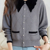 Exquisite Office Color-Blocked Knit Cardigan