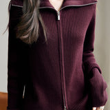Casual Office Double-Zip Lapel Knit Jacket