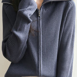 Casual Office Double-Zip Lapel Knit Jacket