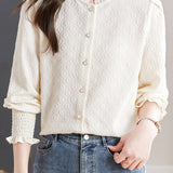 Exquisite Ruffled Stand-Collar Jacquard Blouse
