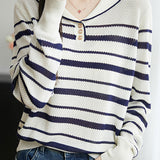 Casual Color-Blocked Versatile Striped Knit Top