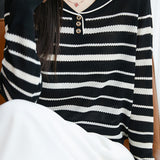 Casual Color-Blocked Versatile Striped Knit Top