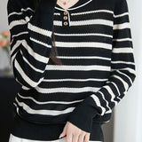 Casual Color-Blocked Versatile Striped Knit Top