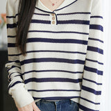 Casual Color-Blocked Versatile Striped Knit Top