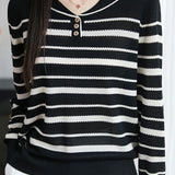 Casual Color-Blocked Versatile Striped Knit Top