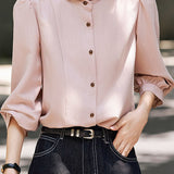Elegant Lapel Puff-Sleeve Blouse