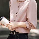 Elegant Lapel Puff-Sleeve Blouse