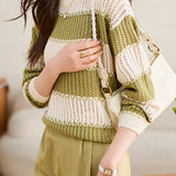 Casual Minimalist Color-Blocked Knit Top