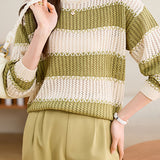Casual Minimalist Color-Blocked Knit Top