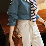 Office Casual Denim Shirt with Heart Embroidery