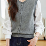 Casual Fake Two-Piece Cardigan with Paneled Shirt Sleeves