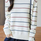 Wavy Striped Crew-Neck Knit Top