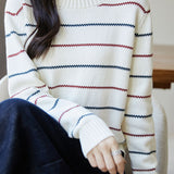 Wavy Striped Crew-Neck Knit Top