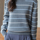 Wavy Striped Crew-Neck Knit Top