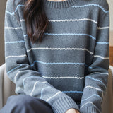 Wavy Striped Crew-Neck Knit Top