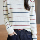 Wavy Striped Crew-Neck Knit Top