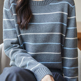 Wavy Striped Crew-Neck Knit Top