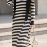Casual Striped Knit Sweater Dress with Fake Shawl Design