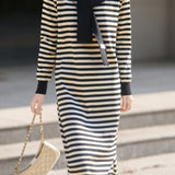 Casual Striped Knit Sweater Dress with Fake Shawl Design