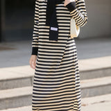 Casual Striped Knit Sweater Dress with Fake Shawl Design