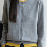 Casual Crew-Neck Fake Two-Piece Paneled Cardigan