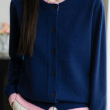 Casual Crew-Neck Fake Two-Piece Paneled Cardigan
